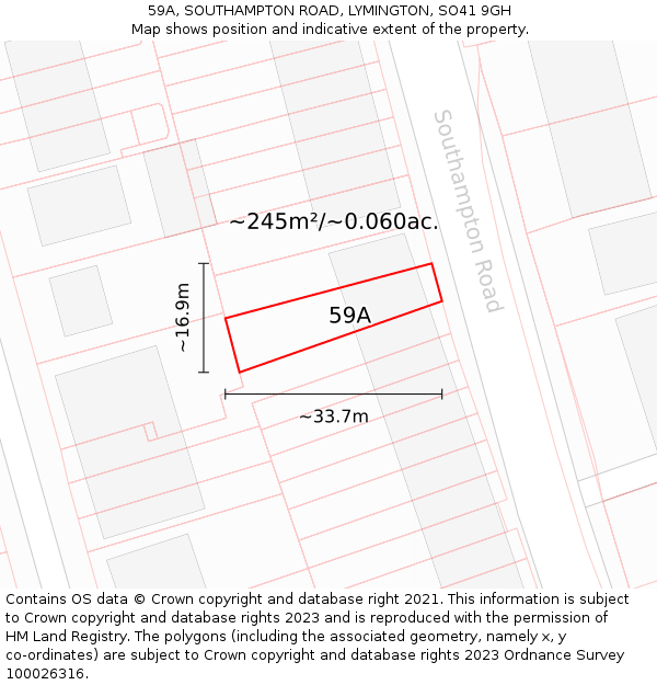 59A, SOUTHAMPTON ROAD, LYMINGTON, SO41 9GH: Plot and title map