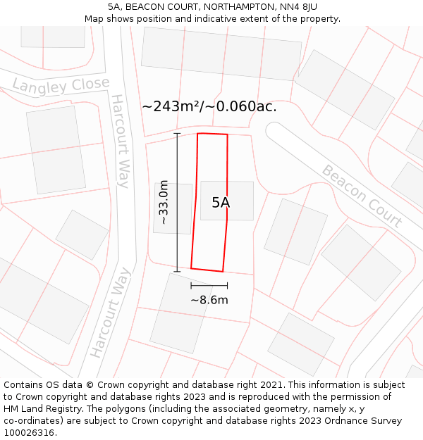 5A, BEACON COURT, NORTHAMPTON, NN4 8JU: Plot and title map