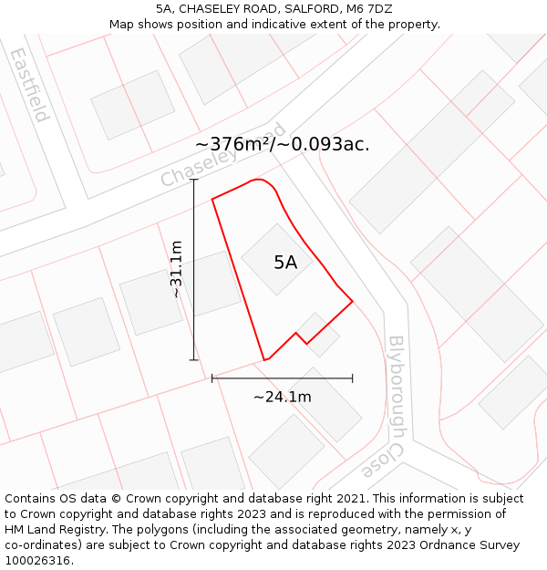 5A, CHASELEY ROAD, SALFORD, M6 7DZ: Plot and title map