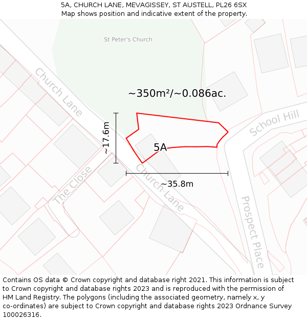 5A, CHURCH LANE, MEVAGISSEY, ST AUSTELL, PL26 6SX: Plot and title map