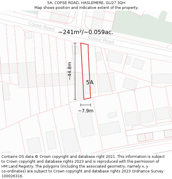 5A, COPSE ROAD, HASLEMERE, GU27 3QH: Plot and title map