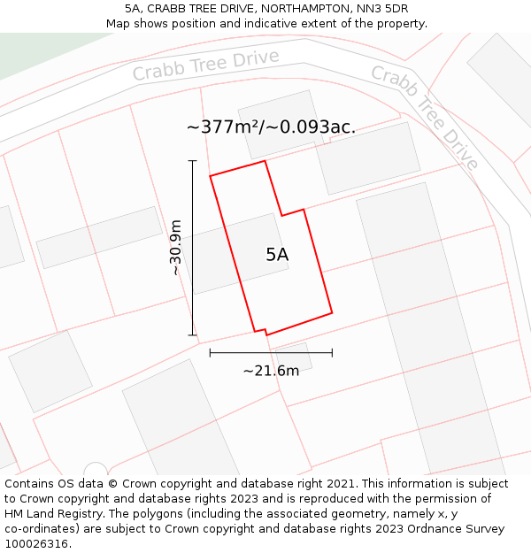 5A, CRABB TREE DRIVE, NORTHAMPTON, NN3 5DR: Plot and title map