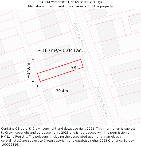 5A, EMLYNS STREET, STAMFORD, PE9 1QP: Plot and title map