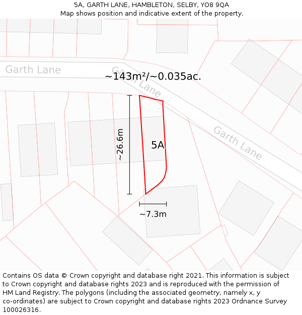 5A, GARTH LANE, HAMBLETON, SELBY, YO8 9QA: Plot and title map