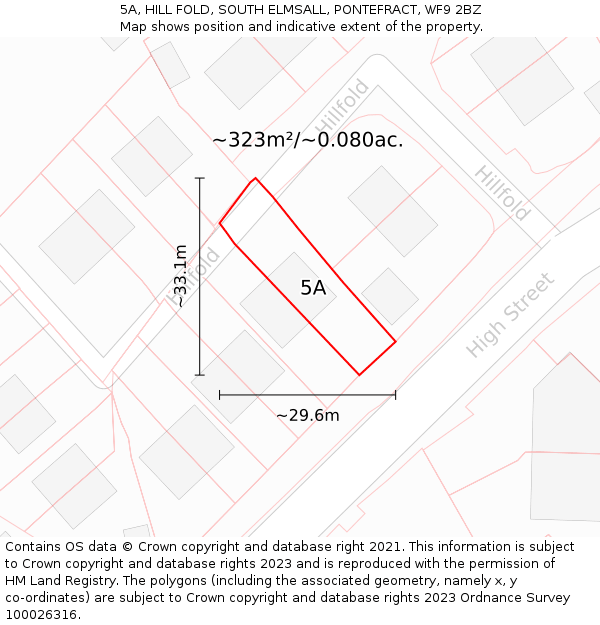 5A, HILL FOLD, SOUTH ELMSALL, PONTEFRACT, WF9 2BZ: Plot and title map