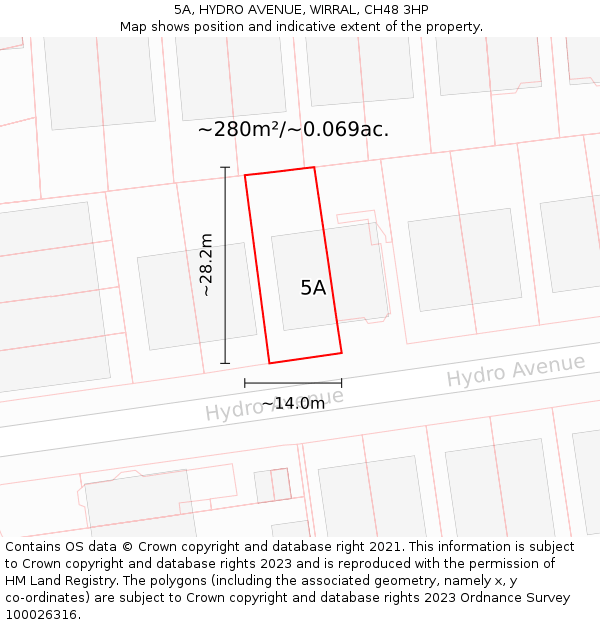 5A, HYDRO AVENUE, WIRRAL, CH48 3HP: Plot and title map