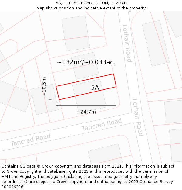 5A, LOTHAIR ROAD, LUTON, LU2 7XB: Plot and title map