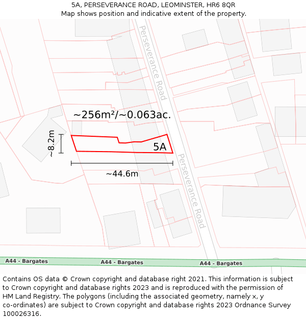 5A, PERSEVERANCE ROAD, LEOMINSTER, HR6 8QR: Plot and title map