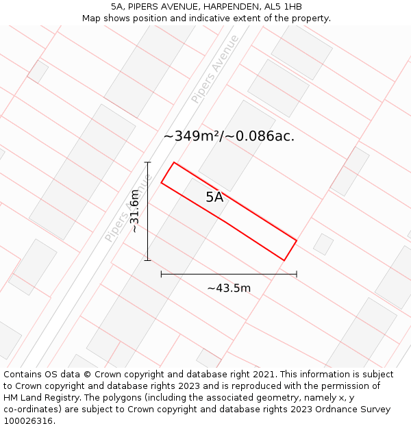 5A, PIPERS AVENUE, HARPENDEN, AL5 1HB: Plot and title map