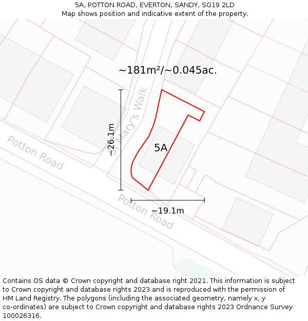 5A, POTTON ROAD, EVERTON, SANDY, SG19 2LD: Plot and title map