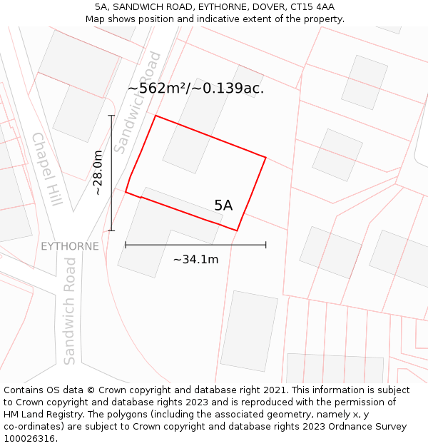 5A, SANDWICH ROAD, EYTHORNE, DOVER, CT15 4AA: Plot and title map