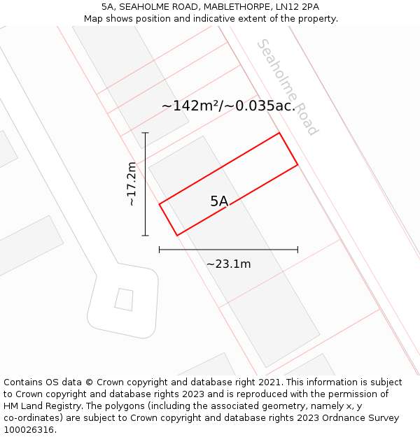 5A, SEAHOLME ROAD, MABLETHORPE, LN12 2PA: Plot and title map