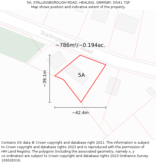 5A, STALLINGBOROUGH ROAD, HEALING, GRIMSBY, DN41 7QF: Plot and title map