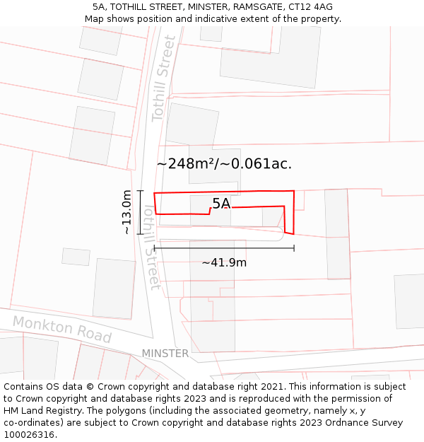 5A, TOTHILL STREET, MINSTER, RAMSGATE, CT12 4AG: Plot and title map