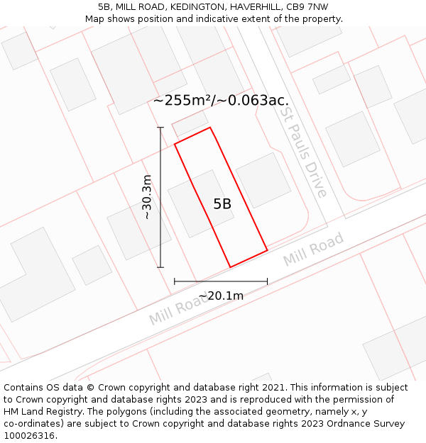 5B, MILL ROAD, KEDINGTON, HAVERHILL, CB9 7NW: Plot and title map