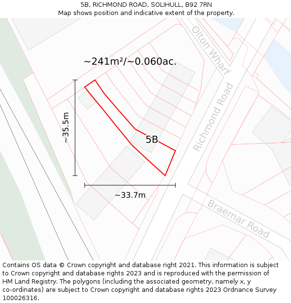 5B, RICHMOND ROAD, SOLIHULL, B92 7RN: Plot and title map