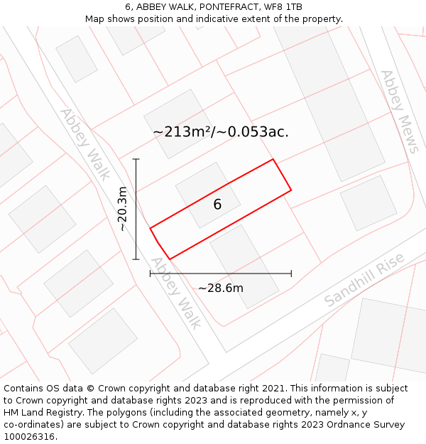 6, ABBEY WALK, PONTEFRACT, WF8 1TB: Plot and title map