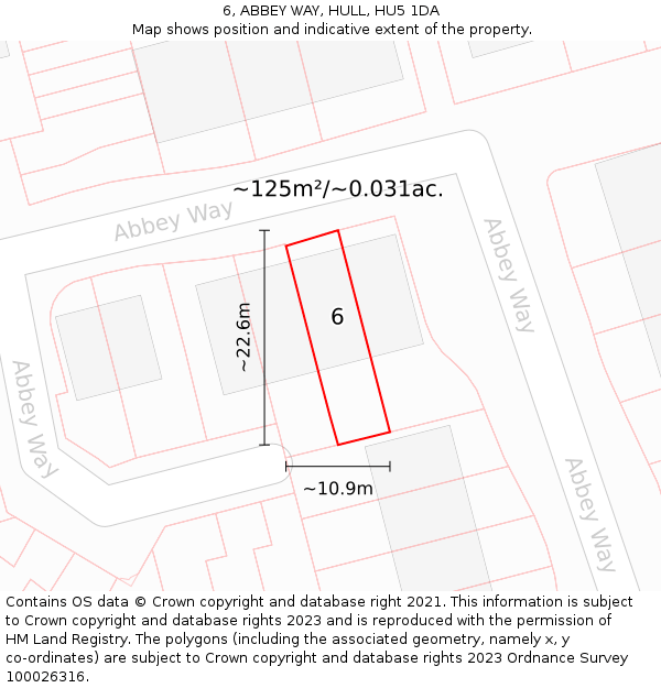 6, ABBEY WAY, HULL, HU5 1DA: Plot and title map