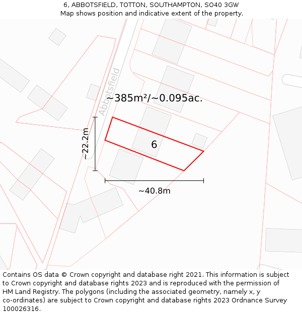 6, ABBOTSFIELD, TOTTON, SOUTHAMPTON, SO40 3GW: Plot and title map