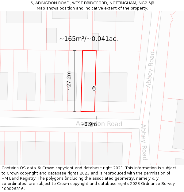 6, ABINGDON ROAD, WEST BRIDGFORD, NOTTINGHAM, NG2 5JR: Plot and title map