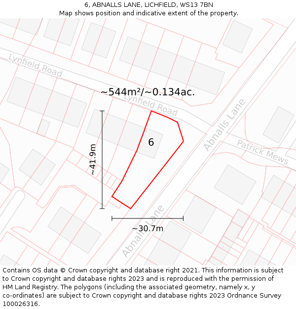 6, ABNALLS LANE, LICHFIELD, WS13 7BN: Plot and title map