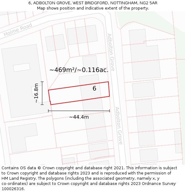 6, ADBOLTON GROVE, WEST BRIDGFORD, NOTTINGHAM, NG2 5AR: Plot and title map