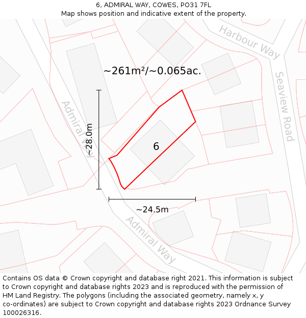 6, ADMIRAL WAY, COWES, PO31 7FL: Plot and title map