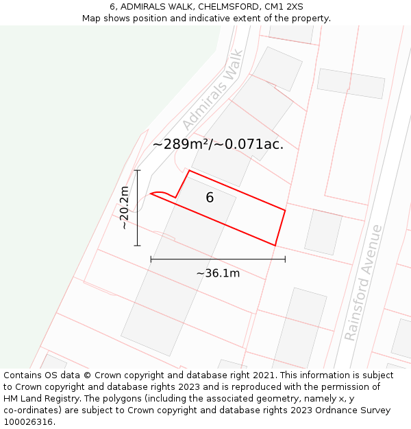 6, ADMIRALS WALK, CHELMSFORD, CM1 2XS: Plot and title map