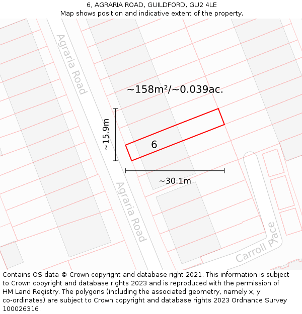 6, AGRARIA ROAD, GUILDFORD, GU2 4LE: Plot and title map