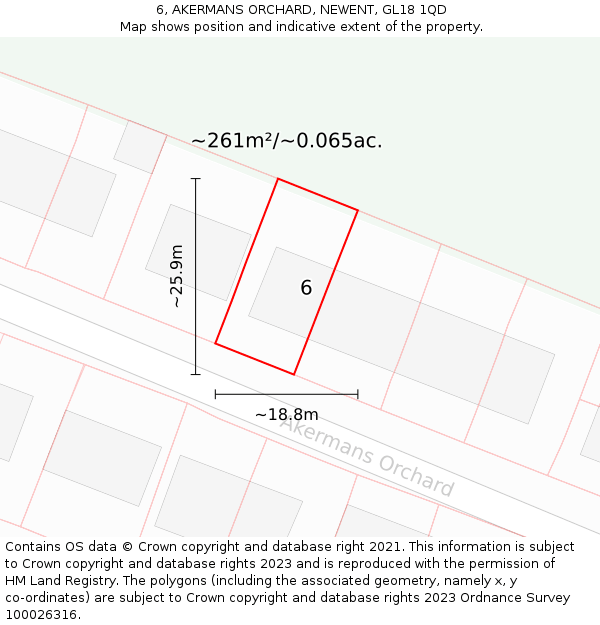 6, AKERMANS ORCHARD, NEWENT, GL18 1QD: Plot and title map