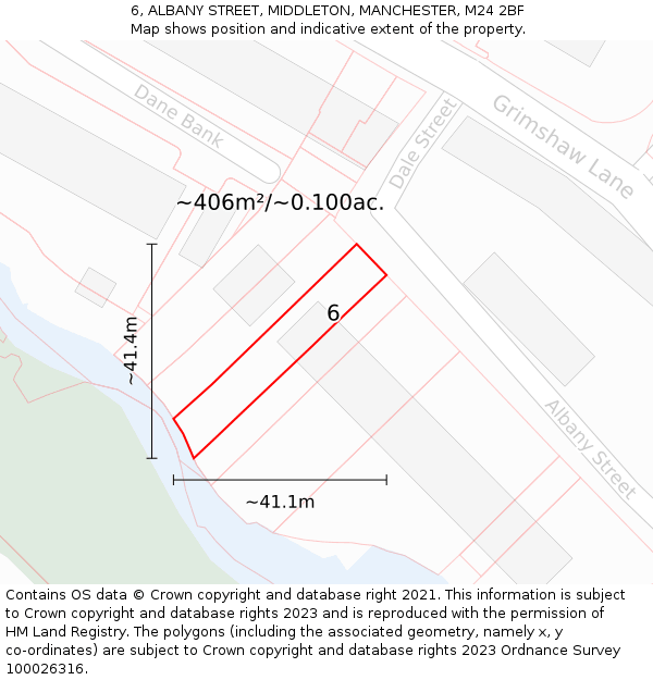 6, ALBANY STREET, MIDDLETON, MANCHESTER, M24 2BF: Plot and title map