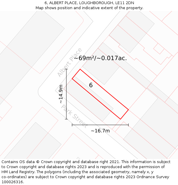 6, ALBERT PLACE, LOUGHBOROUGH, LE11 2DN: Plot and title map