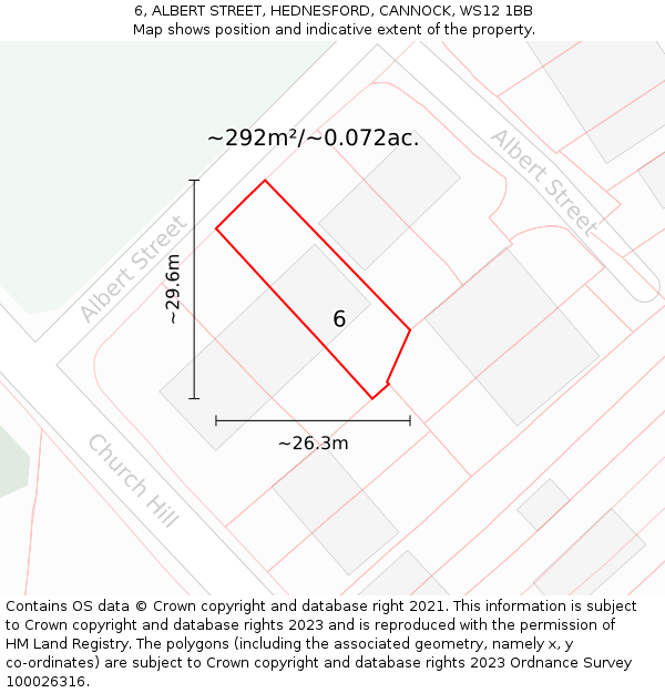 6, ALBERT STREET, HEDNESFORD, CANNOCK, WS12 1BB: Plot and title map