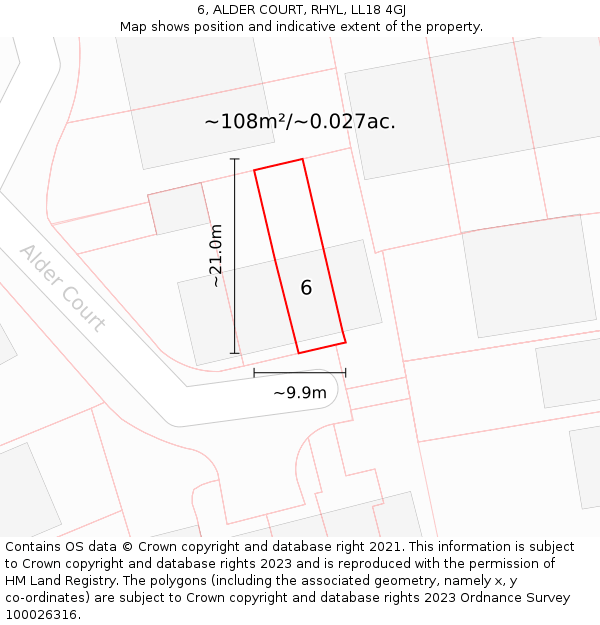 6, ALDER COURT, RHYL, LL18 4GJ: Plot and title map