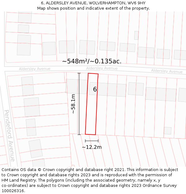 6, ALDERSLEY AVENUE, WOLVERHAMPTON, WV6 9HY: Plot and title map