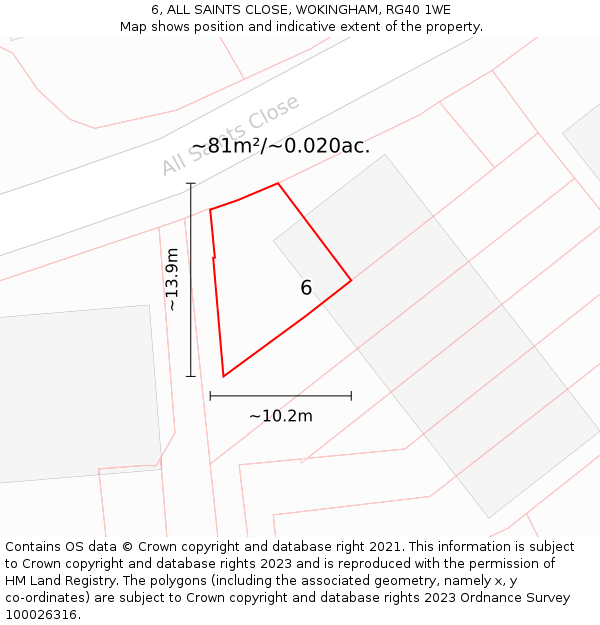 6, ALL SAINTS CLOSE, WOKINGHAM, RG40 1WE: Plot and title map