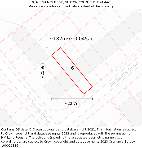 6, ALL SAINTS DRIVE, SUTTON COLDFIELD, B74 4AG: Plot and title map