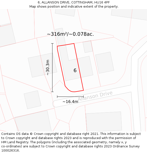 6, ALLANSON DRIVE, COTTINGHAM, HU16 4PF: Plot and title map