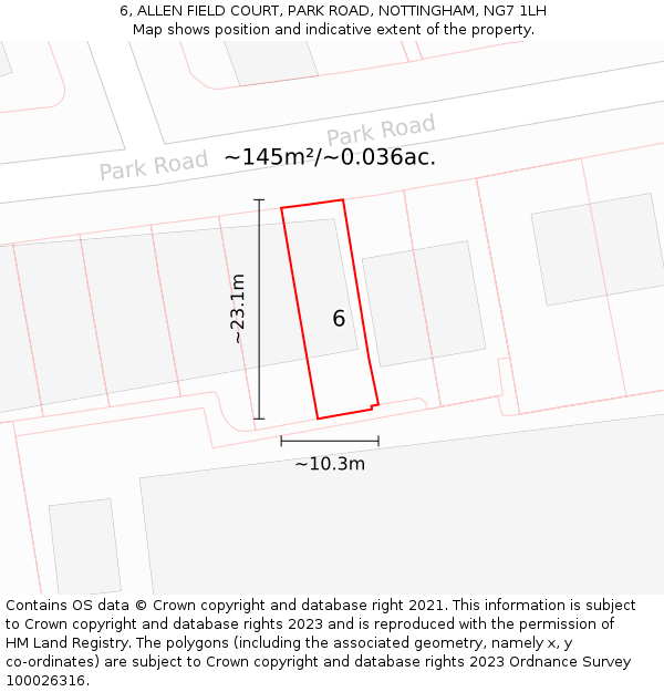 6, ALLEN FIELD COURT, PARK ROAD, NOTTINGHAM, NG7 1LH: Plot and title map