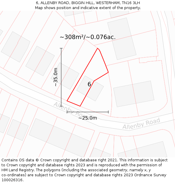 6, ALLENBY ROAD, BIGGIN HILL, WESTERHAM, TN16 3LH: Plot and title map