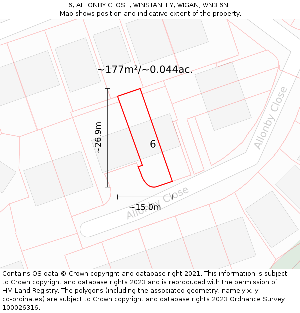 6, ALLONBY CLOSE, WINSTANLEY, WIGAN, WN3 6NT: Plot and title map