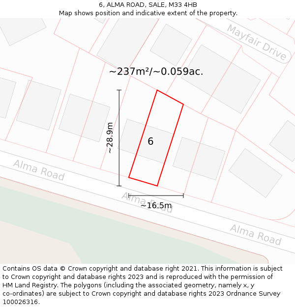 6, ALMA ROAD, SALE, M33 4HB: Plot and title map