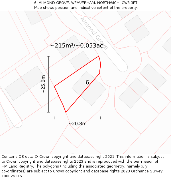 6, ALMOND GROVE, WEAVERHAM, NORTHWICH, CW8 3ET: Plot and title map