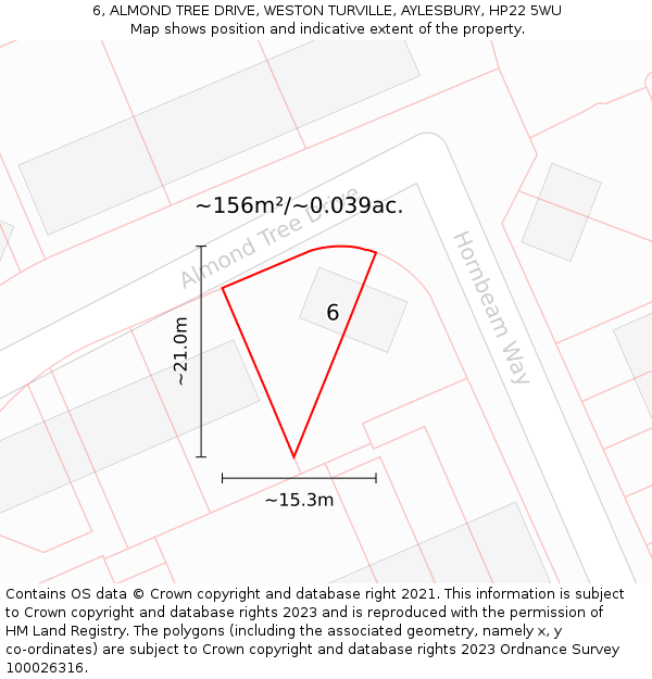 6, ALMOND TREE DRIVE, WESTON TURVILLE, AYLESBURY, HP22 5WU: Plot and title map