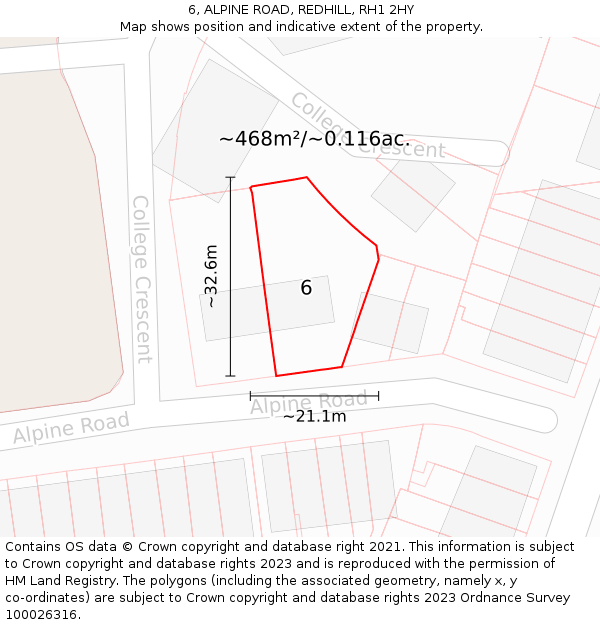 6, ALPINE ROAD, REDHILL, RH1 2HY: Plot and title map