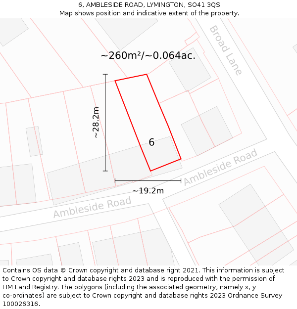 6, AMBLESIDE ROAD, LYMINGTON, SO41 3QS: Plot and title map