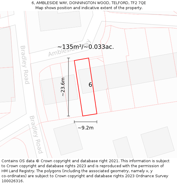 6, AMBLESIDE WAY, DONNINGTON WOOD, TELFORD, TF2 7QE: Plot and title map