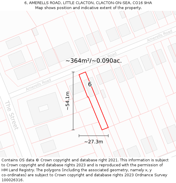 6, AMERELLS ROAD, LITTLE CLACTON, CLACTON-ON-SEA, CO16 9HA: Plot and title map