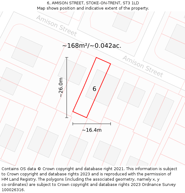 6, AMISON STREET, STOKE-ON-TRENT, ST3 1LD: Plot and title map