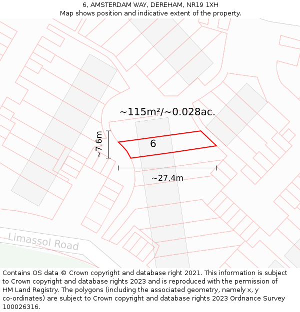 6, AMSTERDAM WAY, DEREHAM, NR19 1XH: Plot and title map